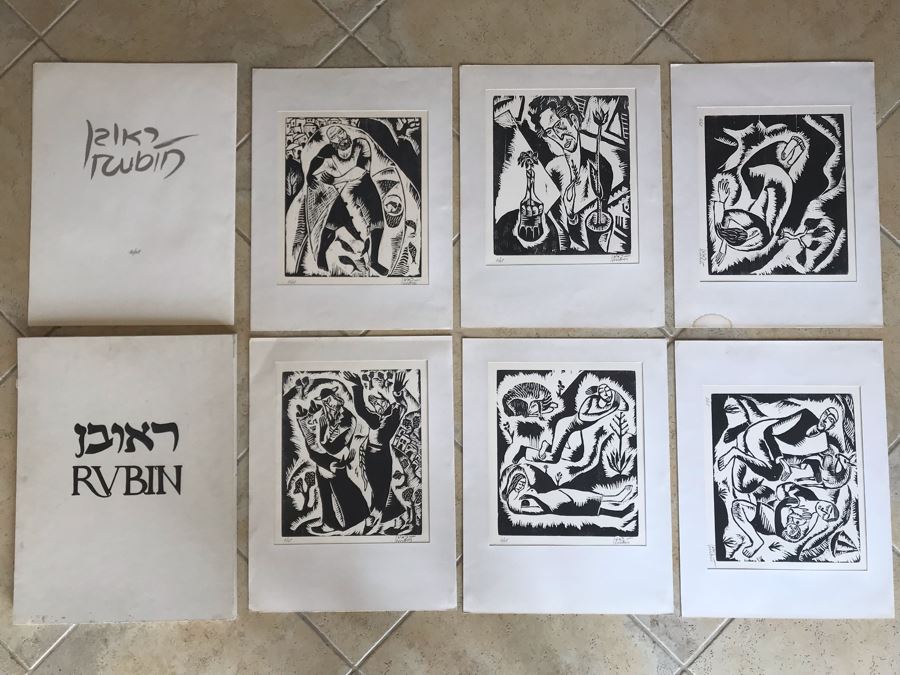 Reuven Rubin (1893-1974) Rare Original Set Of Six Out Of Print Wood Cuts 13 X 11 Individually Hand Signed With Presentation Box And Large Flyer 12 Of 65 (One Of Israel's Top Artists) [Photo 4]