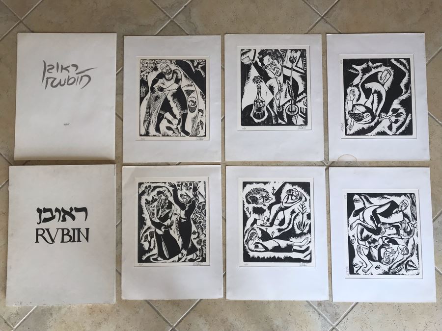 Reuven Rubin (1893-1974) Rare Original Set Of Six Out Of Print Wood Cuts 13 X 11 Individually Hand Signed With Presentation Box And Large Flyer 12 Of 65 (One Of Israel's Top Artists) [Photo 3]