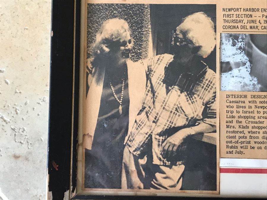 Hand Signed Reuven Rubin (1893-1974) Photograph Personalized To Jean Klafs And Newspaper Article Discussing Her Trip To Meet With Rubin In Israel To Purchase Some Of His Artwork For Her Souk Gallery In Newport Beach, CA 11 X 13 [Photo 9]