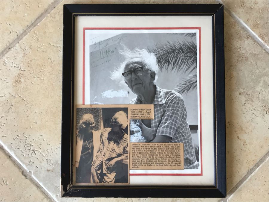 Hand Signed Reuven Rubin (1893-1974) Photograph Personalized To Jean Klafs And Newspaper Article Discussing Her Trip To Meet With Rubin In Israel To Purchase Some Of His Artwork For Her Souk Gallery In Newport Beach, CA 11 X 13 [Photo 2]