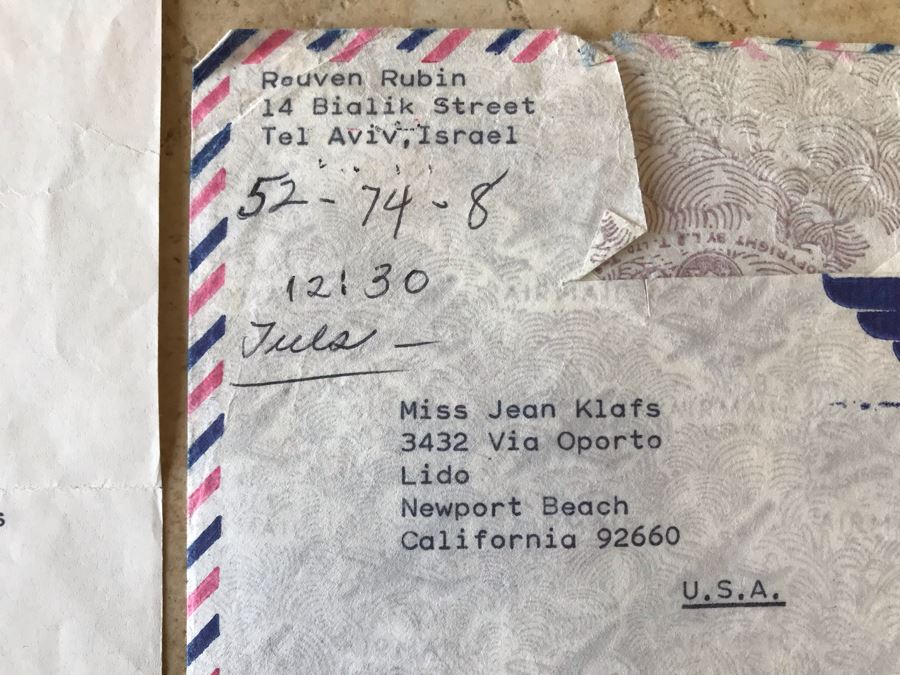 Hand Signed Reuven Rubin (1893-1974) Letter Welcoming Jean Klafs To Visit Him In Tel Aviv, Israel With Insightful Commentary On Endless War In Israel Dated 1970 [Photo 5]