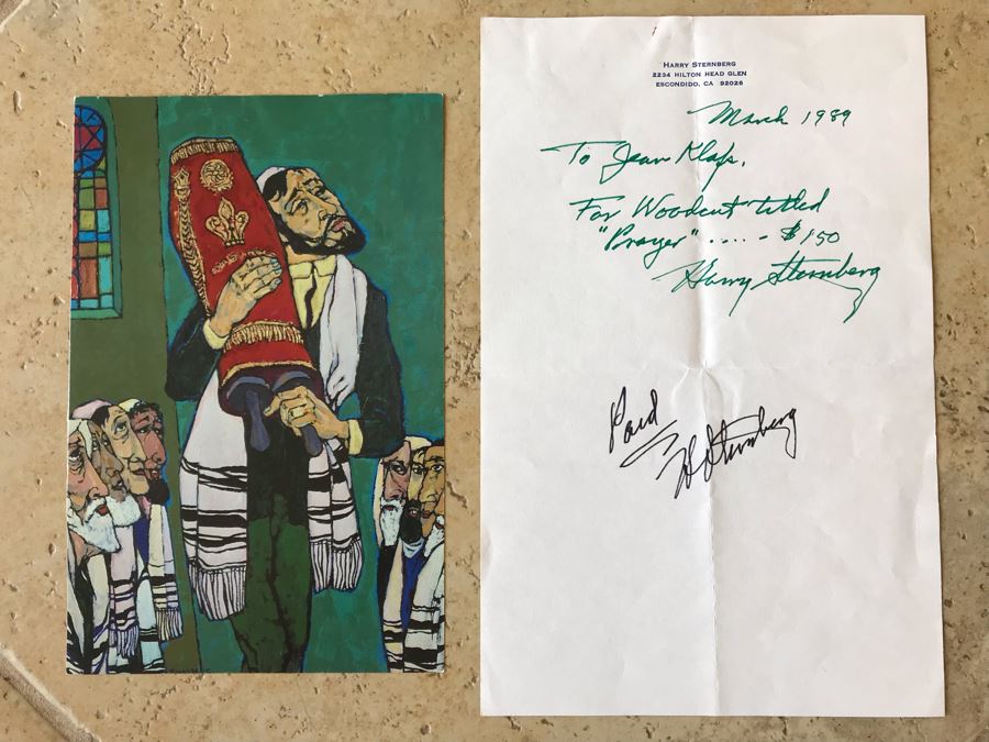 Hand Signed Harry Sternberg (1904-2001) Receipt For Reuven Rubin Woodcut And Harry Sternberg Artist Bio Card [Photo 2]