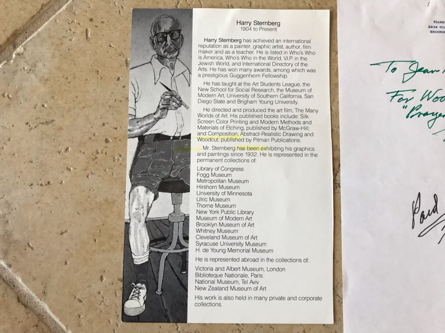 Hand Signed Harry Sternberg (1904-2001) Receipt For Reuven Rubin Woodcut And Harry Sternberg Artist Bio Card [Photo 7]