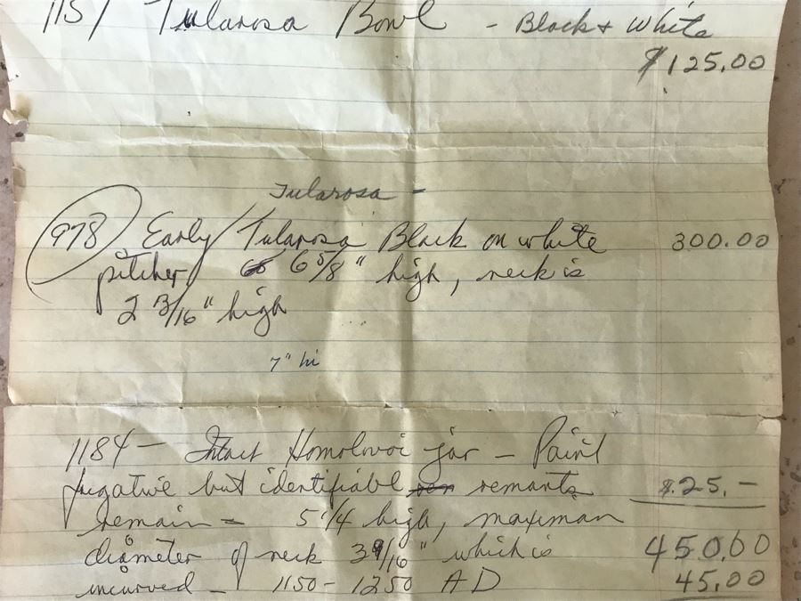 Early Native American Tularosa Black On White Pottery Pitcher With Handle (6 5/8'H - Neck Is 2 3/16'H) Appraised $300 In 1980s By Matt Thomas Tempe, AZ [Photo 16]