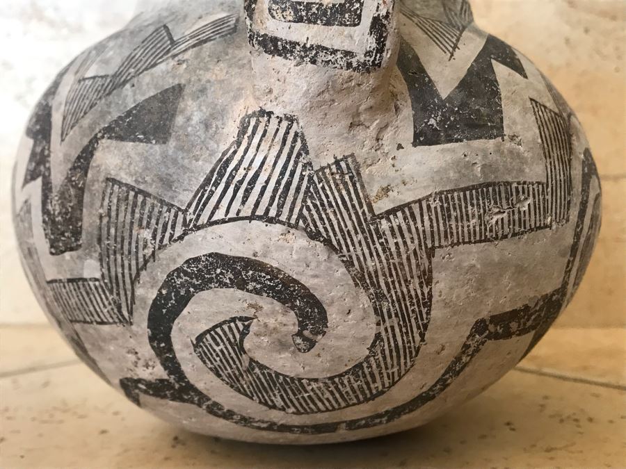 Early Native American Tularosa Black On White Pottery Pitcher With Handle (6 5/8'H - Neck Is 2 3/16'H) Appraised $300 In 1980s By Matt Thomas Tempe, AZ [Photo 10]