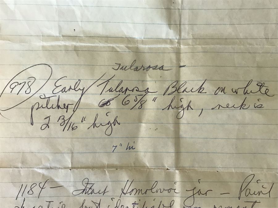 Early Native American Tularosa Black On White Pottery Pitcher With Handle (6 5/8'H - Neck Is 2 3/16'H) Appraised $300 In 1980s By Matt Thomas Tempe, AZ [Photo 17]