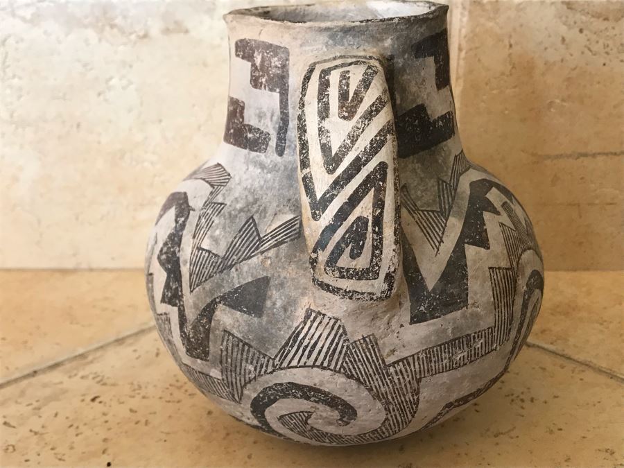 Early Native American Tularosa Black On White Pottery Pitcher With Handle (6 5/8'H - Neck Is 2 3/16'H) Appraised $300 In 1980s By Matt Thomas Tempe, AZ [Photo 9]