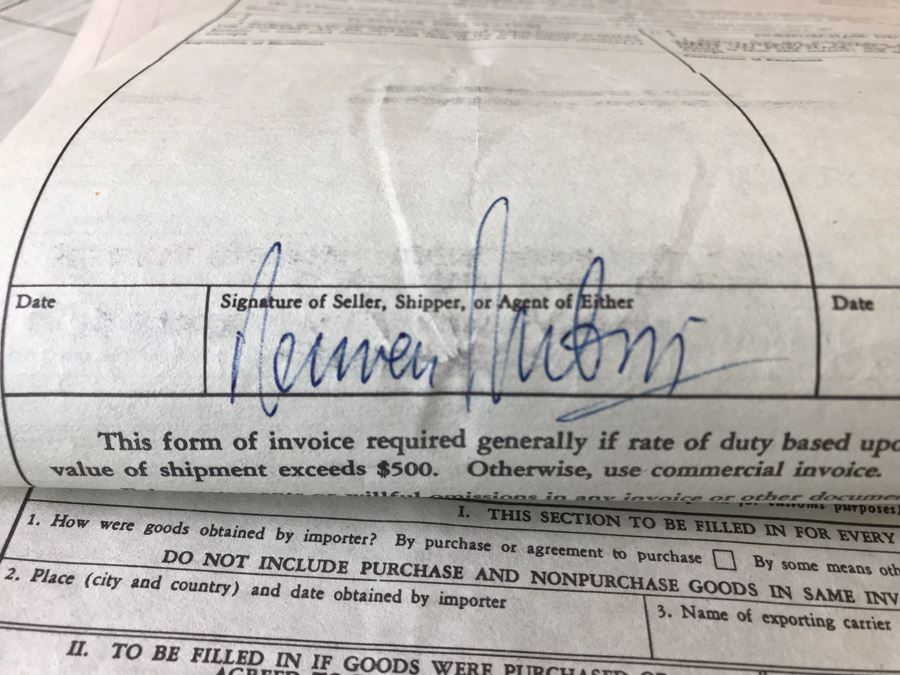 Reuven Rubin (1893-1974) Hand Signed Letter Bill Of Sale For Original Rubin Oil Painting Titled 'Tiberias Fisherman Family' And Treasury Department Customs Invoice Hand Signed Three Times By Reuven Rubin (Total Of Four Hand Signed Reuven Rubin Signatures) [Photo 12]