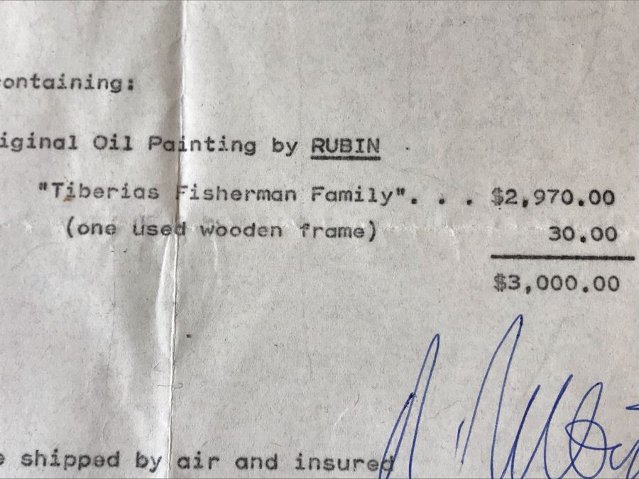 Reuven Rubin (1893-1974) Hand Signed Letter Bill Of Sale For Original Rubin Oil Painting Titled 'Tiberias Fisherman Family' And Treasury Department Customs Invoice Hand Signed Three Times By Reuven Rubin (Total Of Four Hand Signed Reuven Rubin Signatures) [Photo 6]