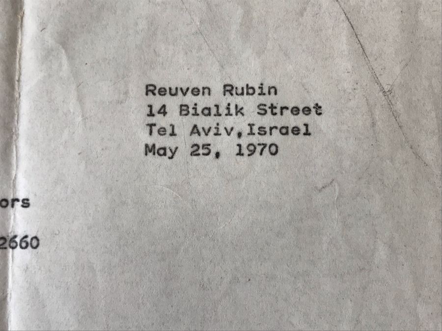 Reuven Rubin (1893-1974) Hand Signed Letter Bill Of Sale For Original Rubin Oil Painting Titled 'Tiberias Fisherman Family' And Treasury Department Customs Invoice Hand Signed Three Times By Reuven Rubin (Total Of Four Hand Signed Reuven Rubin Signatures) [Photo 4]