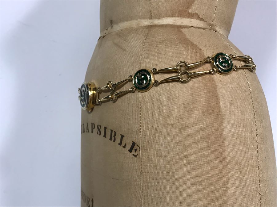 GUCCI Italy Gold Tone Metal Chain Belt With Red GUCCI Dust Cover [Photo 7]