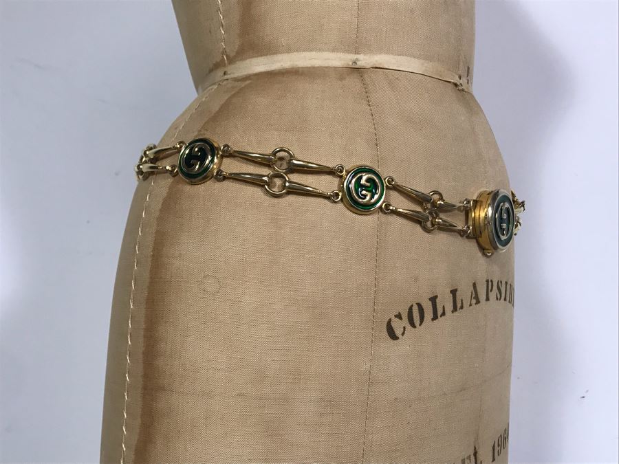 GUCCI Italy Gold Tone Metal Chain Belt With Red GUCCI Dust Cover [Photo 5]