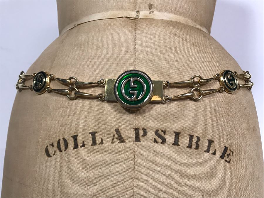 GUCCI Italy Gold Tone Metal Chain Belt With Red GUCCI Dust Cover [Photo 2]