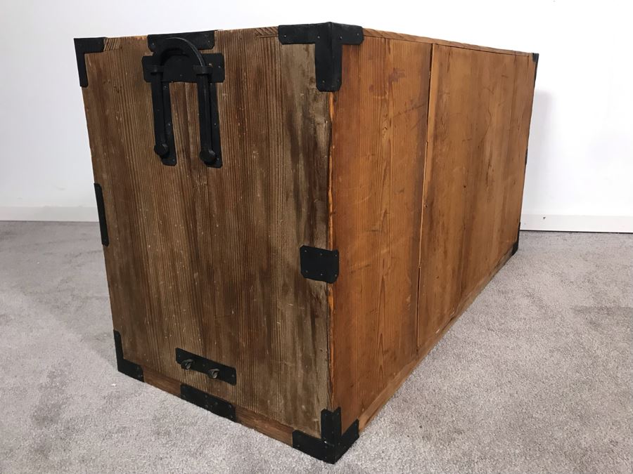 Vintage Asian Two-Drawer Tansu Wooden Chest (One Of Side Handles Is Broken) 38.5W X 16D X 20H [Photo 12]