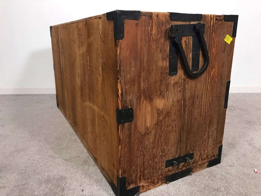 Vintage Asian Two-Drawer Tansu Wooden Chest (One Of Side Handles Is Broken) 38.5W X 16D X 20H [Photo 13]