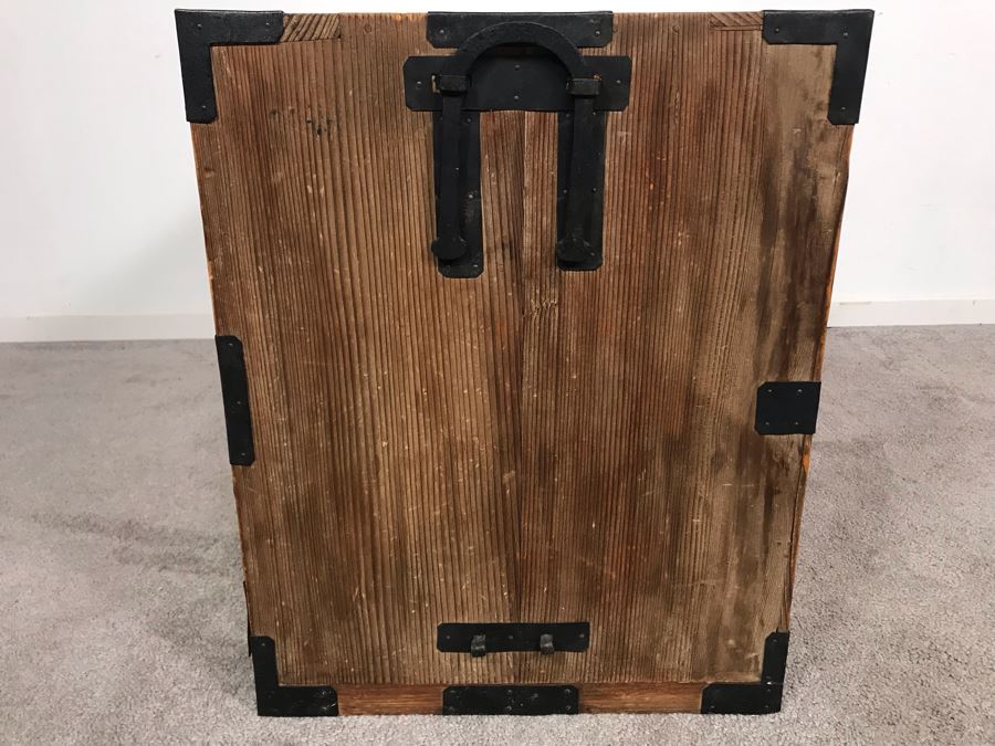 Vintage Asian Two-Drawer Tansu Wooden Chest (One Of Side Handles Is Broken) 38.5W X 16D X 20H [Photo 10]