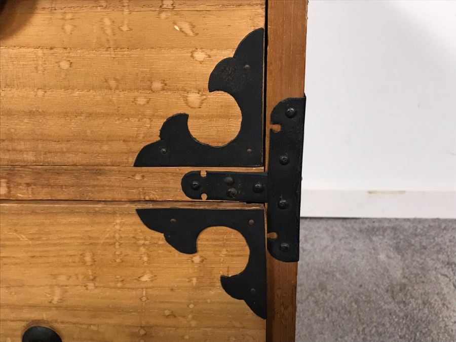 Vintage Asian Two-Drawer Tansu Wooden Chest (One Of Side Handles Is Broken) 38.5W X 16D X 20H [Photo 6]