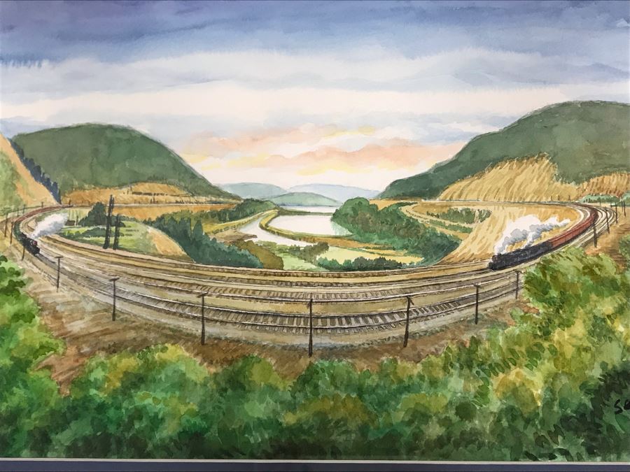 Original Joe Servello Watercolor Painting Of Altoona's Railroad Horseshoe Curve National Historic Landmark Trains 13.5 X 10 [Photo 12]