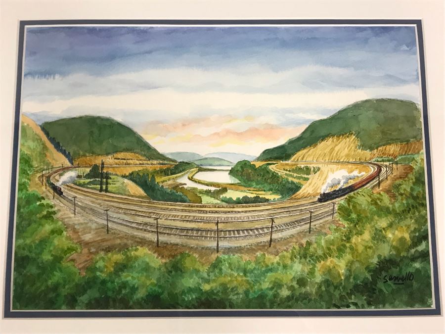 Original Joe Servello Watercolor Painting Of Altoona's Railroad Horseshoe Curve National Historic Landmark Trains 13.5 X 10 [Photo 6]