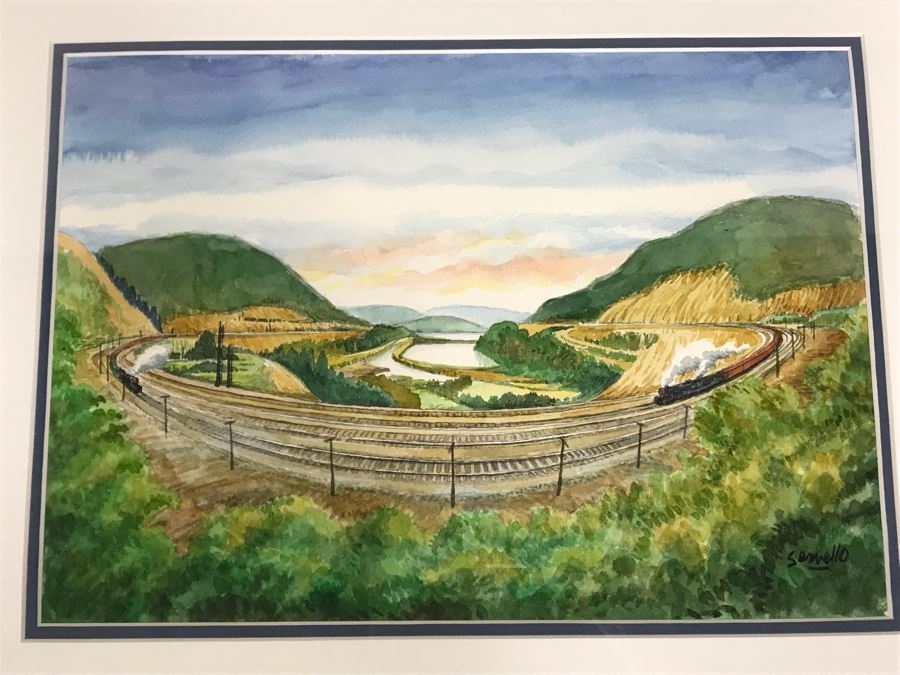 Original Joe Servello Watercolor Painting Of Altoona's Railroad Horseshoe Curve National Historic Landmark Trains 13.5 X 10 [Photo 5]