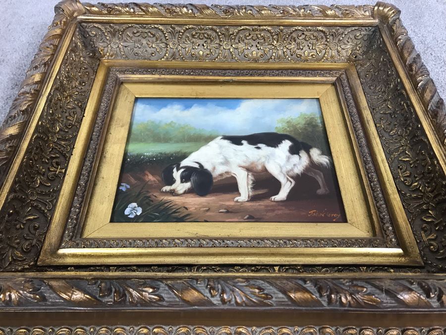 Original John Gray Painting On Canvas In Stunning High Relief Gilded Wooden Frame 10 X 8 [Photo 3]