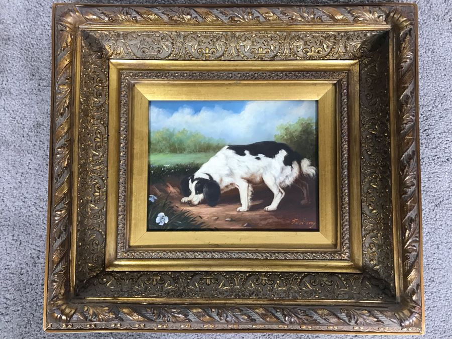 Original John Gray Painting On Canvas In Stunning High Relief Gilded Wooden Frame 10 X 8 [Photo 2]