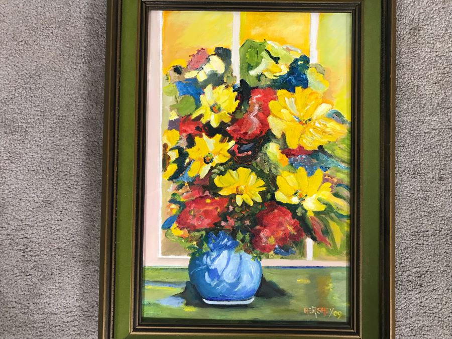 Original Framed Still Life Painting On Canvas Board Signed Hershey 12 X 18 [Photo 3]