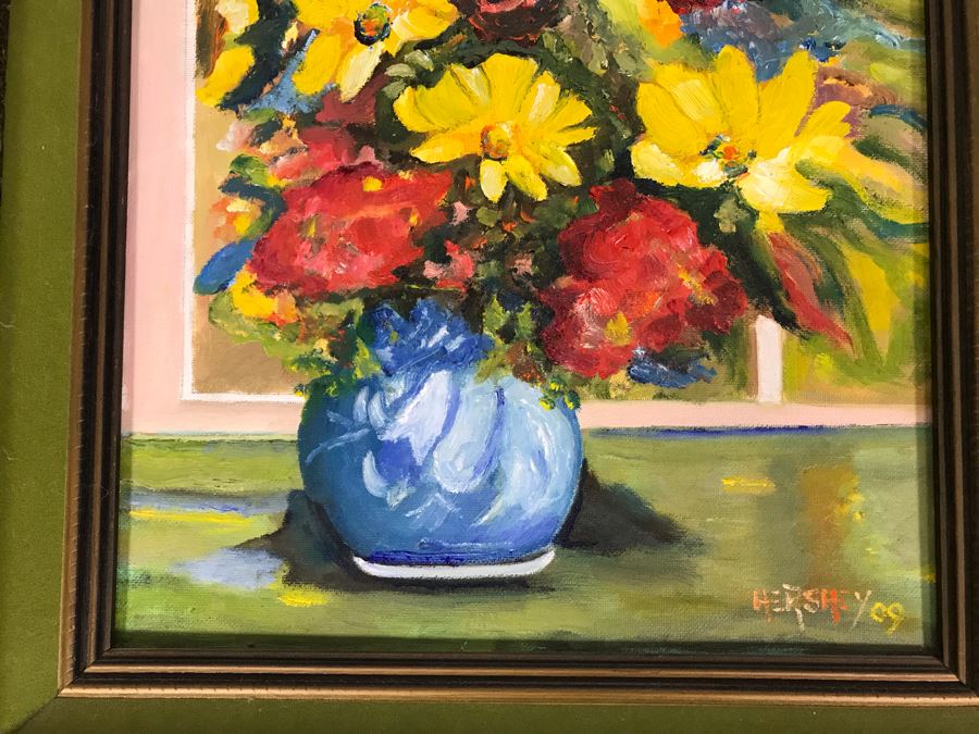 Original Framed Still Life Painting On Canvas Board Signed Hershey 12 X 18 [Photo 5]