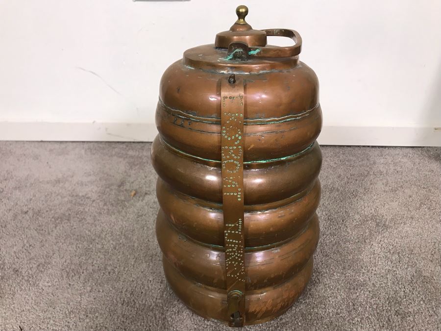 Vintage Copper Tiffin 3 Tier Turkish Lunch Box Beehive Shape Signed Mehmet Erdin Turkey 9W X 14H [Photo 6]