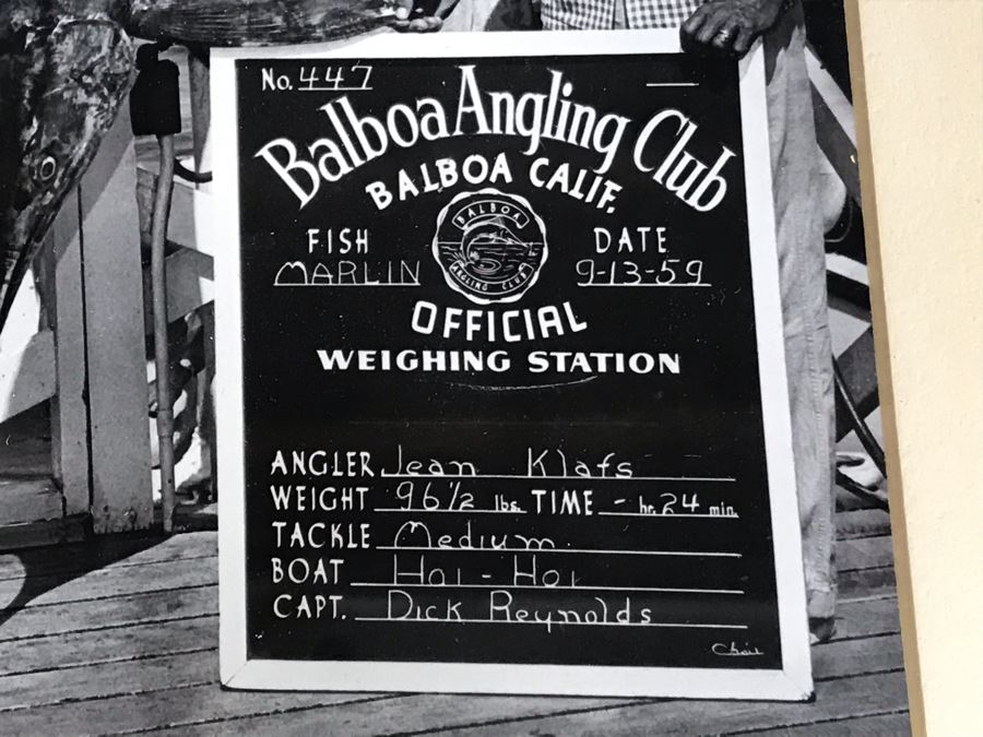 JUST ADDED - Vintage 1959 B&W Photograph Balboa Angling Club Marlin Caught By Jean Klafs 7.5 X 9 [Photo 3]
