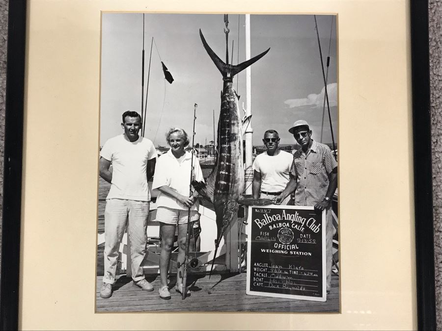 JUST ADDED - Vintage 1959 B&W Photograph Balboa Angling Club Marlin Caught By Jean Klafs 7.5 X 9 [Photo 2]