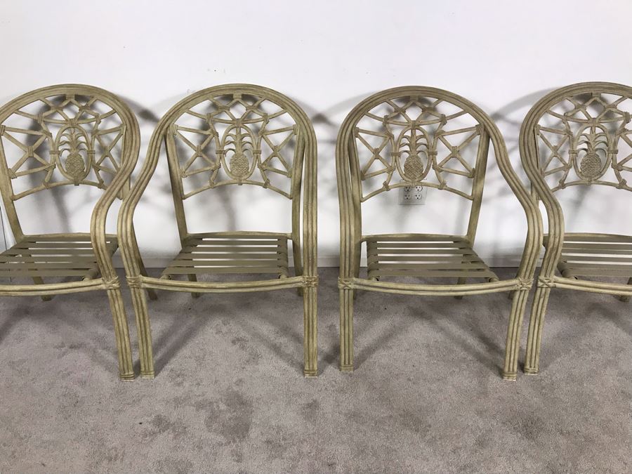 JUST ADDED - Set Of Four Hampton Bay Aluminum Stackable Outdoor Armchairs [Photo 3]