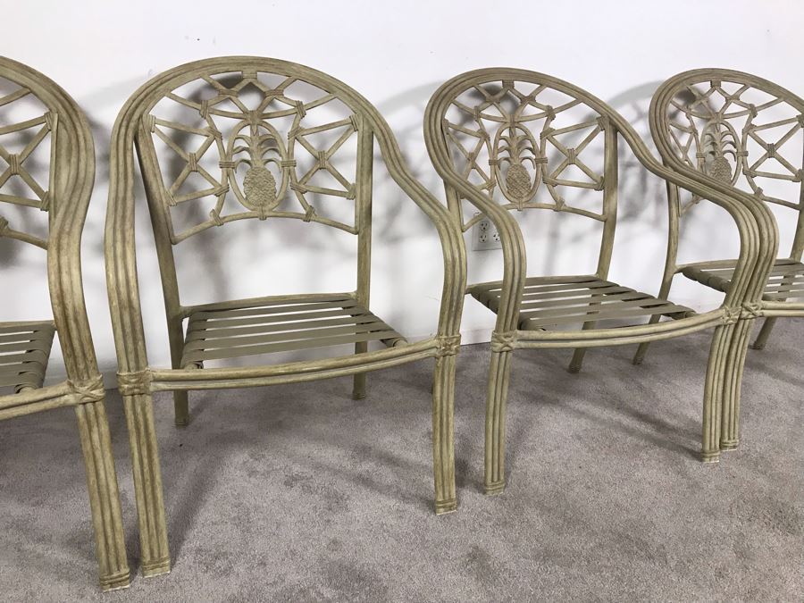 JUST ADDED - Set Of Four Hampton Bay Aluminum Stackable Outdoor Armchairs [Photo 4]