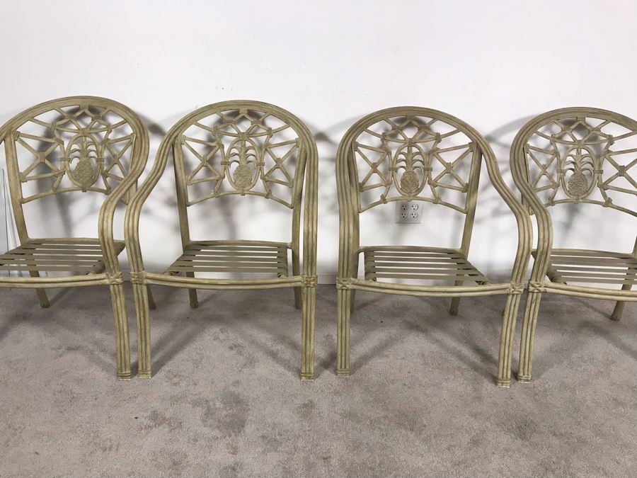 JUST ADDED - Set Of Four Hampton Bay Aluminum Stackable Outdoor Armchairs [Photo 1]