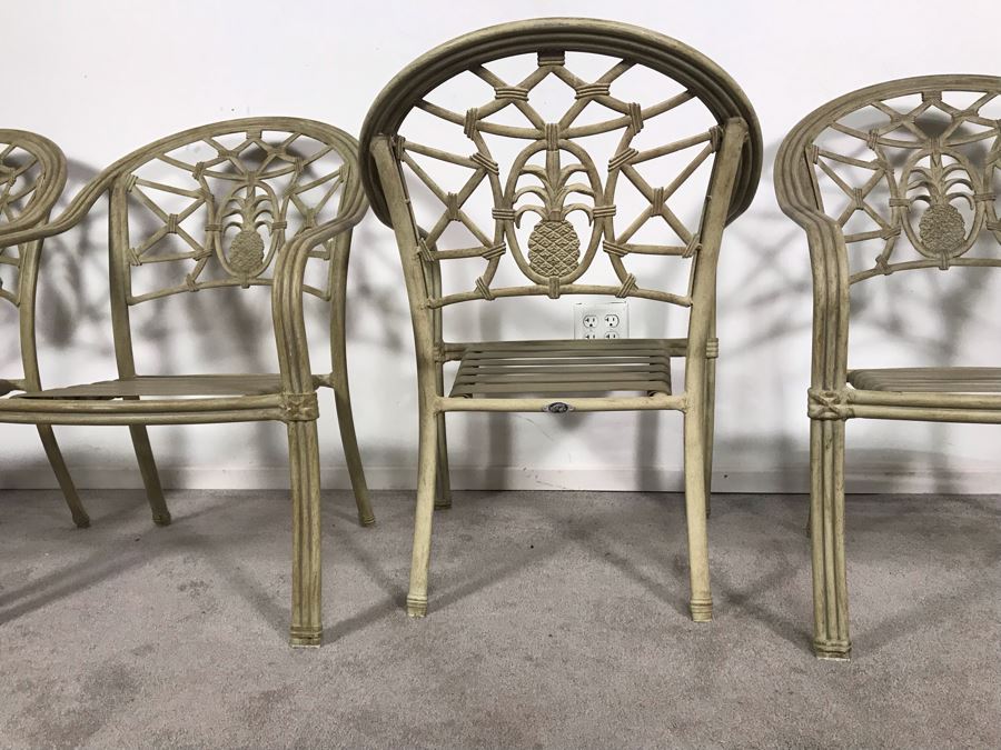 JUST ADDED - Set Of Four Hampton Bay Aluminum Stackable Outdoor Armchairs [Photo 6]