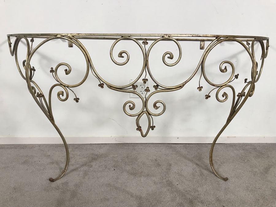 JUST ADDED - From Actor Robert Stack Estate: Wrought Iron Console Table Attaches To Wall 65W X 26D X 29H Client Paid $1,200 [Photo 7]