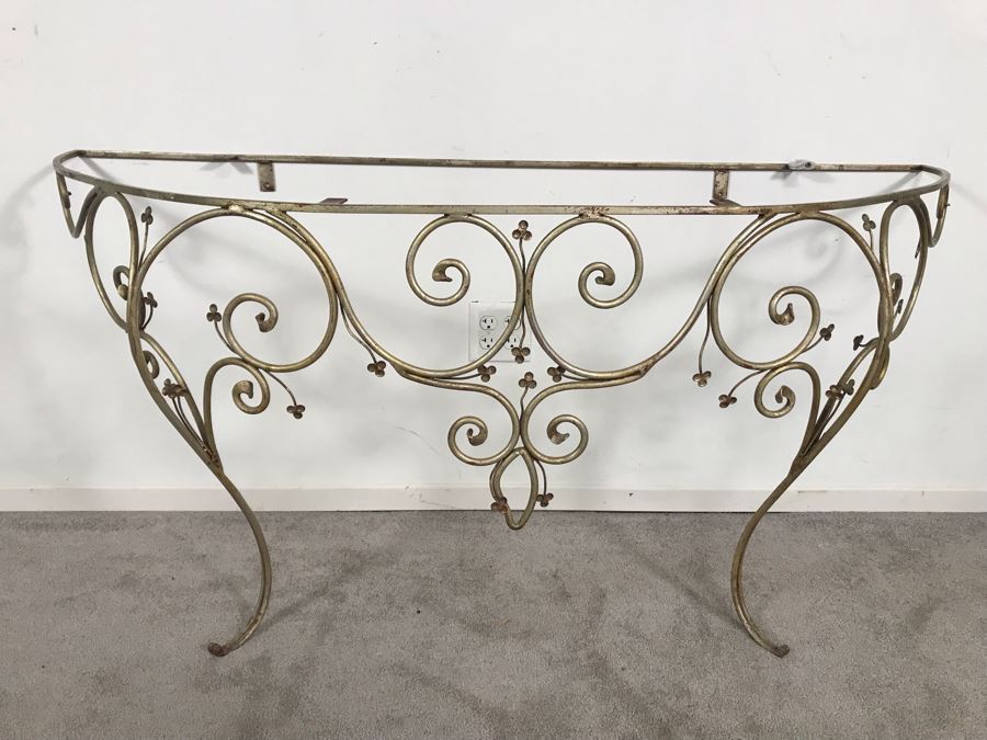 JUST ADDED - From Actor Robert Stack Estate: Wrought Iron Console Table Attaches To Wall 65W X 26D X 29H Client Paid $1,200 [Photo 6]