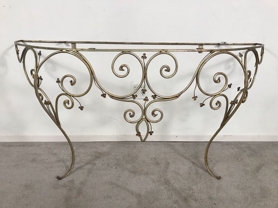 JUST ADDED - From Actor Robert Stack Estate: Wrought Iron Console Table Attaches To Wall 65W X 26D X 29H Client Paid $1,200 [Photo 5]
