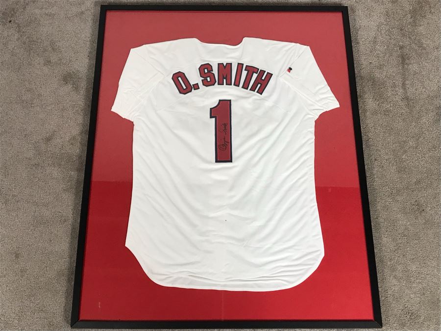 Hand Signed Ozzie Smith St. Louis Cardinals Framed Jersey 33 X 41