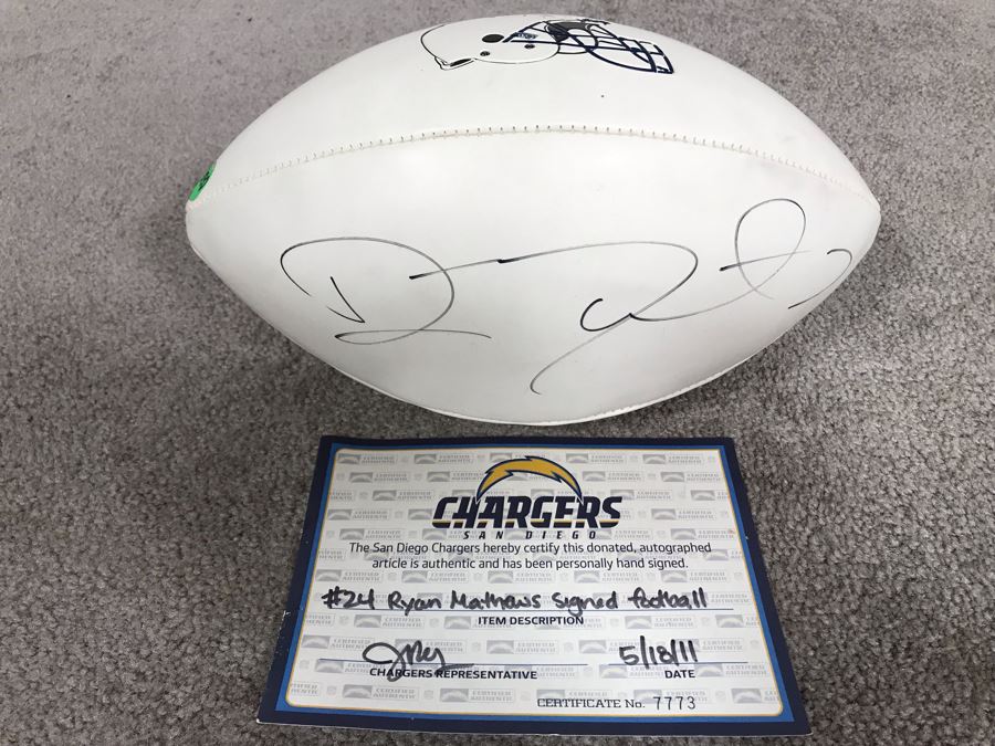 Ryan Mathews Hand Signed San Diego Chargers Football With Certificate Of Authenticity 12L [Photo 2]