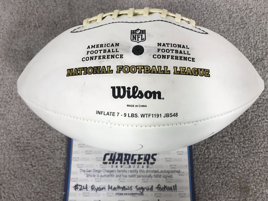 Ryan Mathews Hand Signed San Diego Chargers Football With Certificate Of Authenticity 12L [Photo 10]