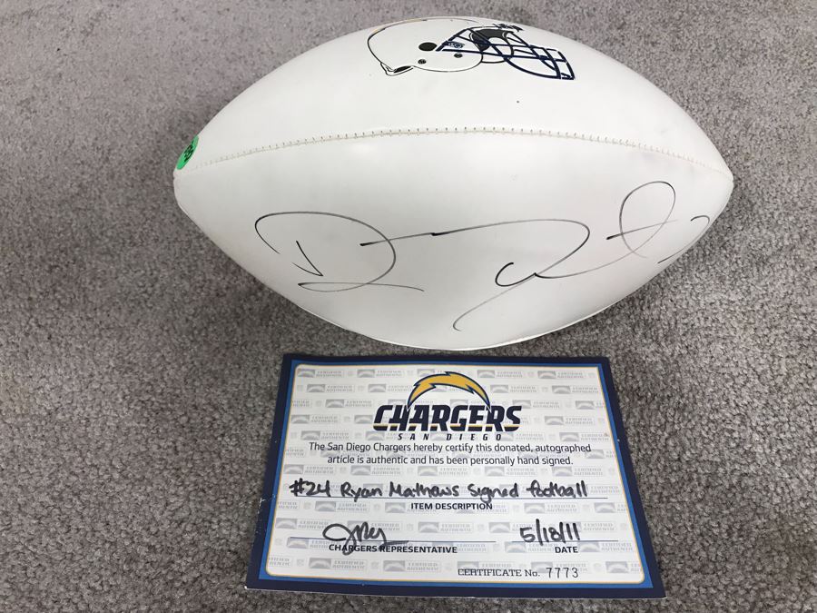 Ryan Mathews Hand Signed San Diego Chargers Football With Certificate Of Authenticity 12L [Photo 3]
