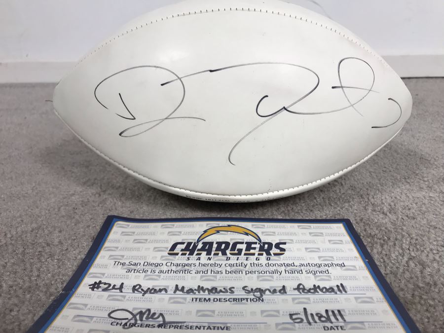 Ryan Mathews Hand Signed San Diego Chargers Football With Certificate Of Authenticity 12L [Photo 5]