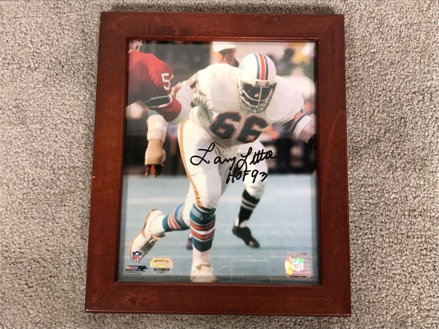 Hand Signed Official NFL Framed Photograph Of Hall Of Famer Larry Little 8 X 10 [Photo 1]