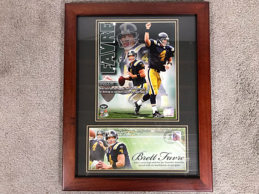 Framed Official NFL Collectible Featuring Brett Favre Highlighting Career High And Tie With Joe Namath's Record Of Six Touchdowns In One Game 14 X 18 [Photo 2]