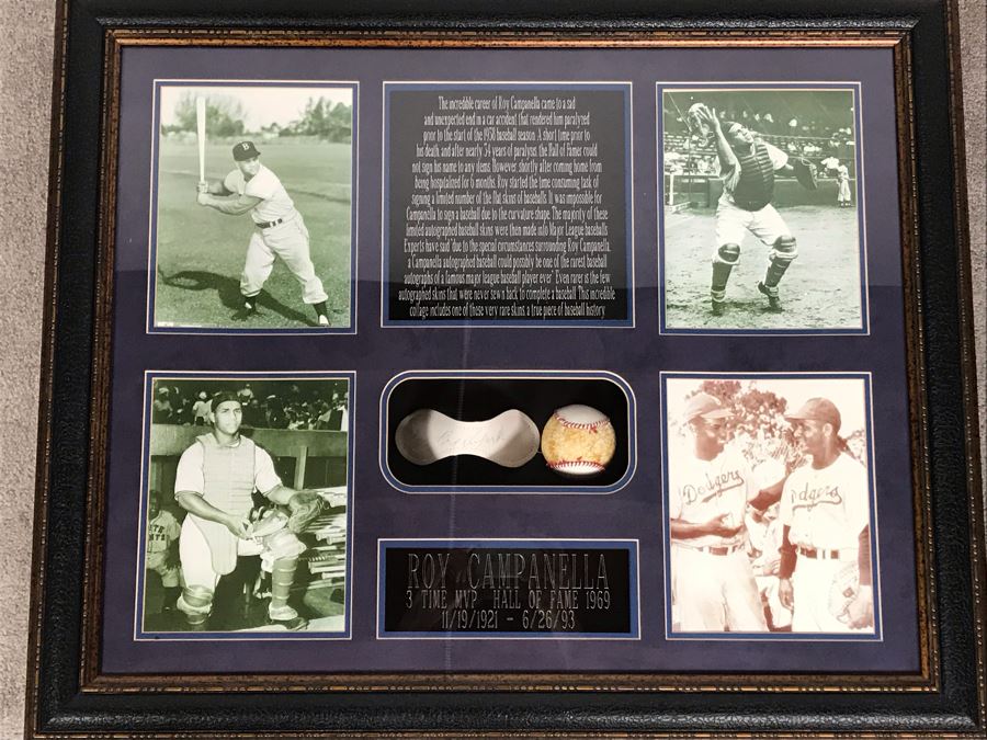 Rare Roy Campanella Hand Signed Baseball Flat Skin With Certificate Of ...