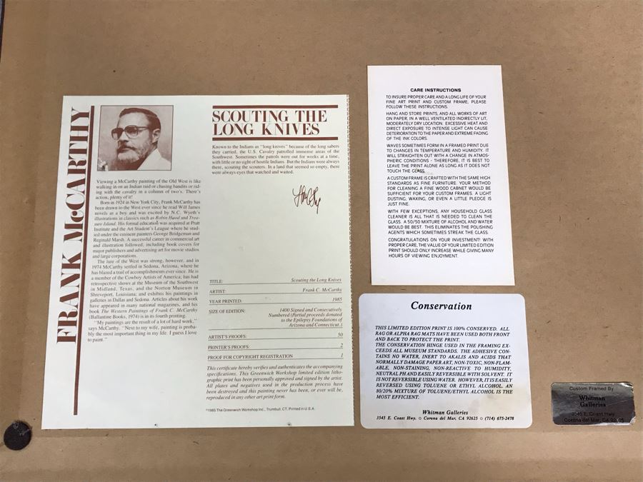 Frank C. McCarthy Signed Limited Edition Lithograph Titled 'Scouting The Long Knives' 32 X 13 [Photo 10]