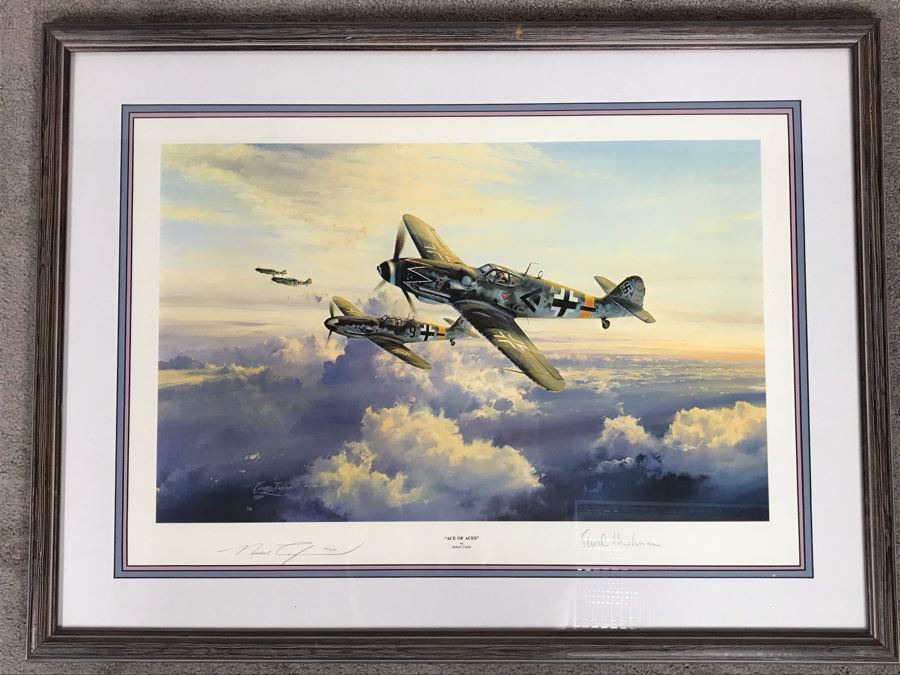 Robert Taylor Signed Limited Edition Lithograph Titled 'Ace Of Aces' Signed By German Fighter Pilot Erich Hartmann With Cert From The Military Gallery Of Great Britain