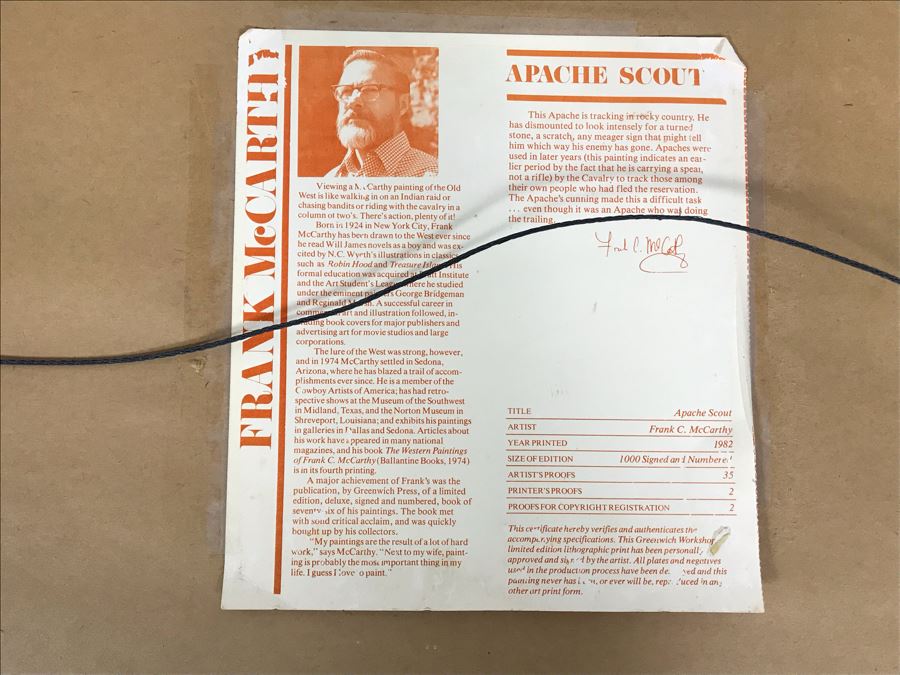 Frank C. McCarthy Signed Limited Edition Lithograph Titled 'Apache Scout' 29 X 16 [Photo 10]