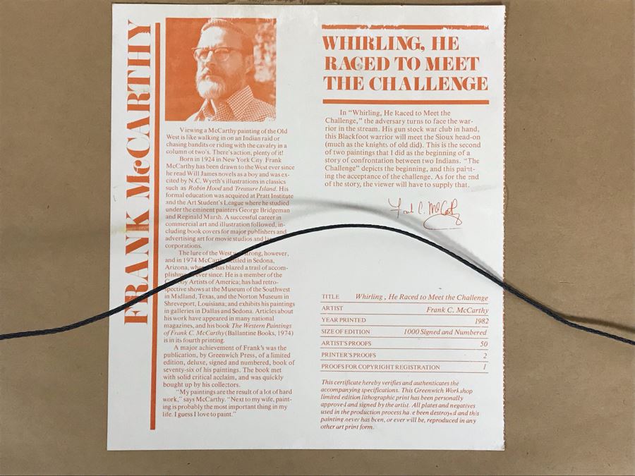 Frank C. McCarthy Signed Limited Edition Lithograph Titled 'Whirling, He Raced To Meet The Challenge' [Photo 9]